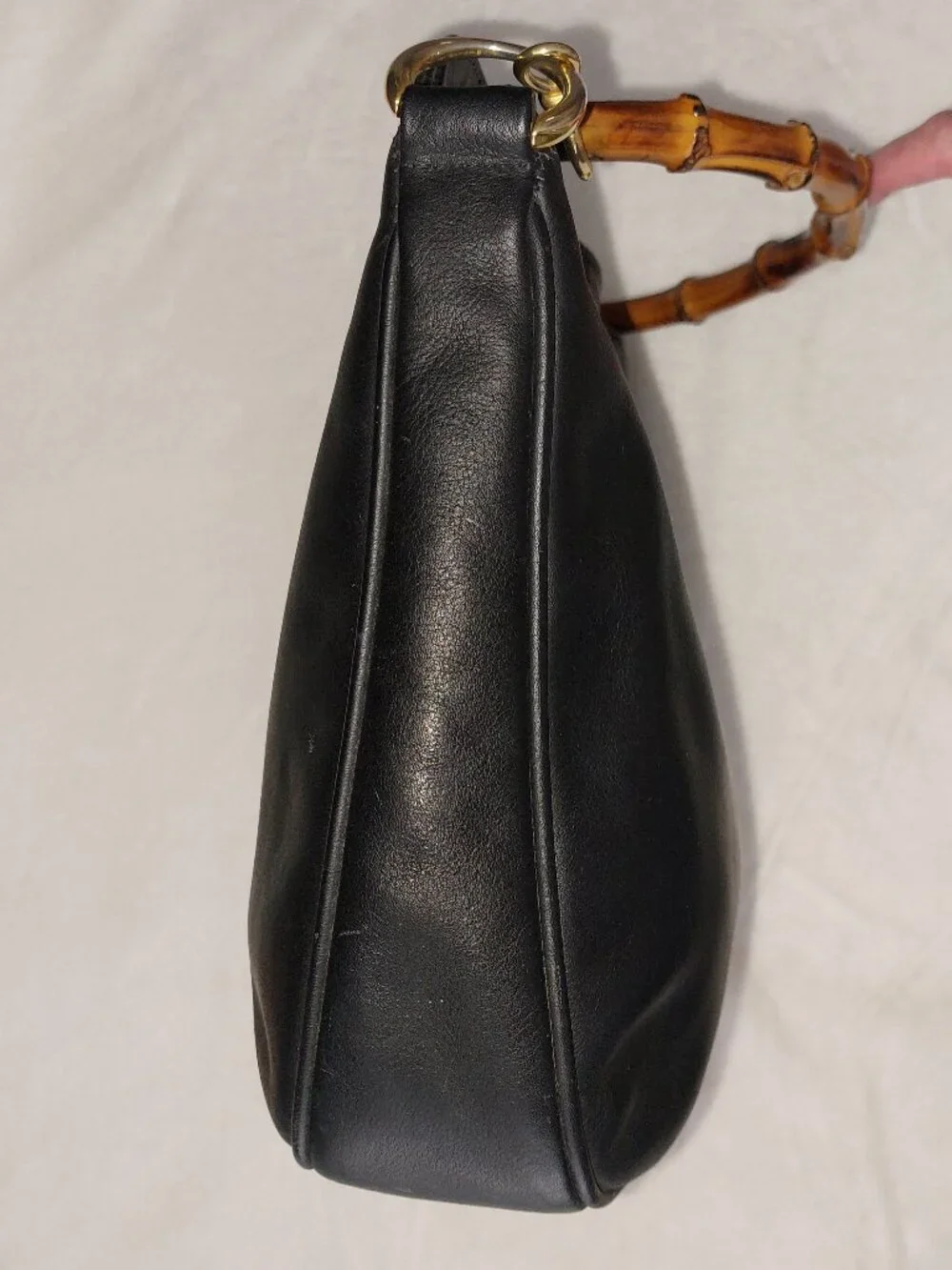 Vintage Gucci Tom Ford Scorched Bamboo Hobo Black Leather Handbag 001-1781-1638
